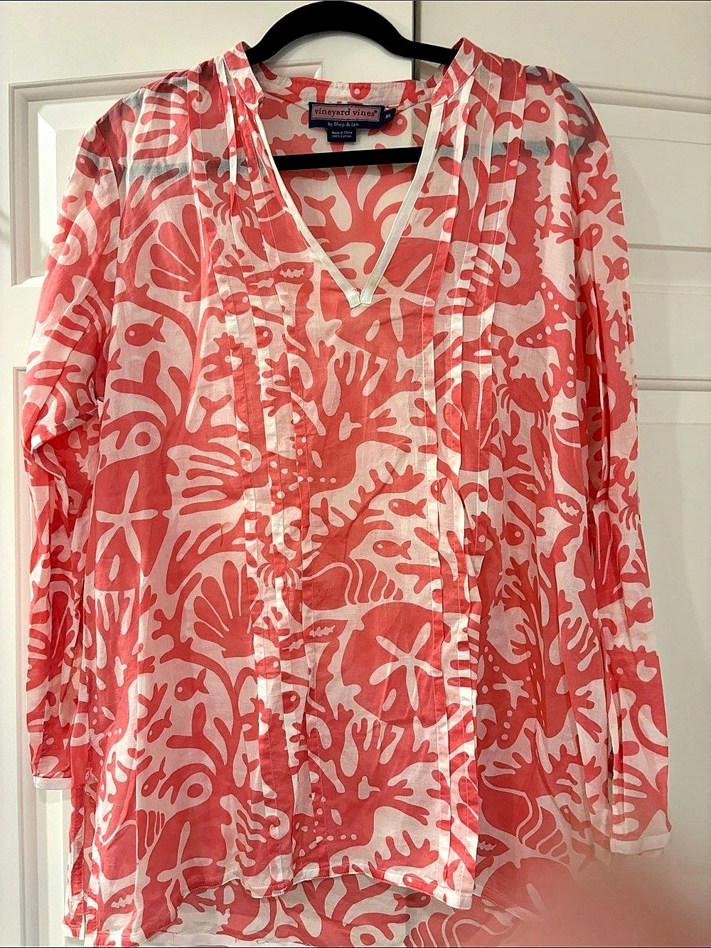 Vineyard Vines Print Blouse in Pink & White XL